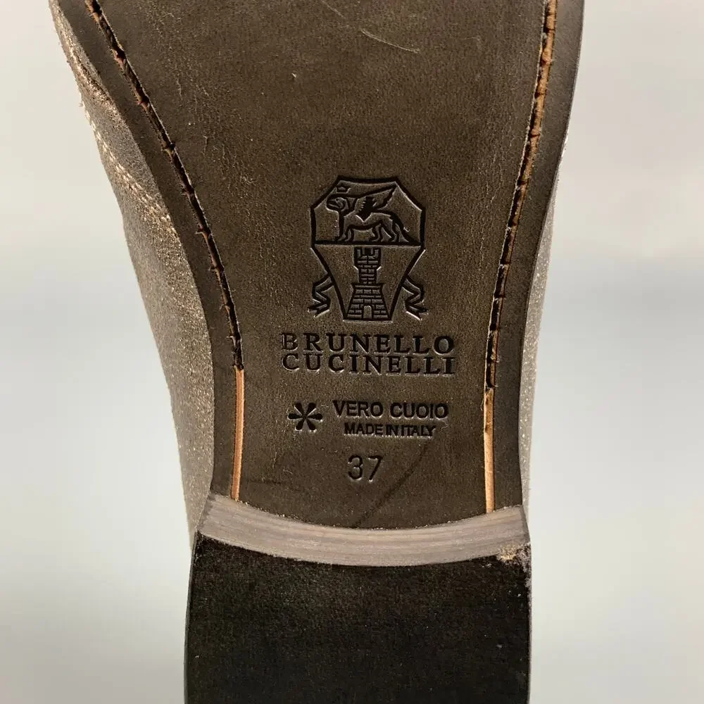 BRUNELLO CUCINELLI Size 7 Silver Leather Crackled Loafer Flats